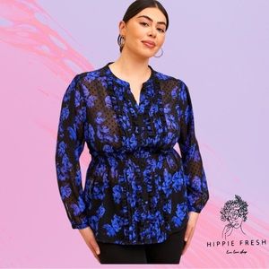 Torrid Chiffon Clip Dot Ruffle Front Top Size 2X